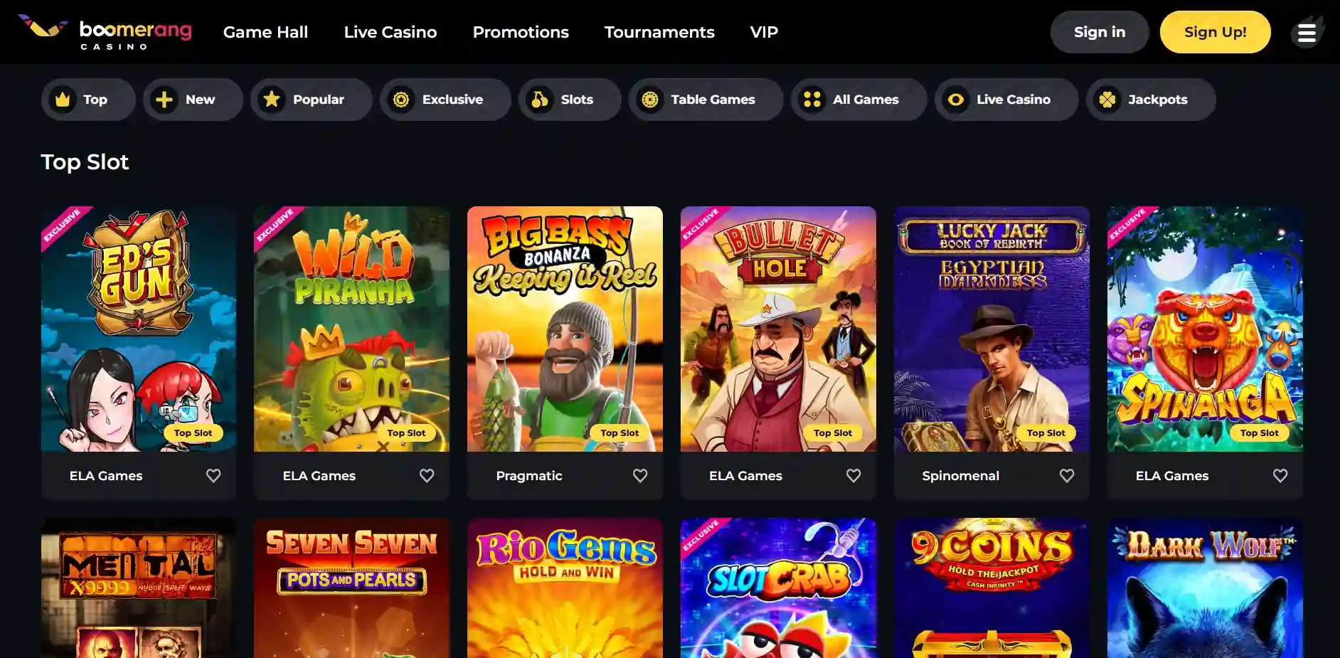 Boomerang casino games