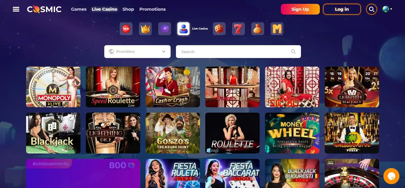 CosmicSlot live casino section