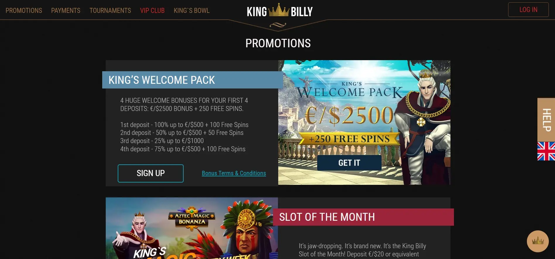 King Billy casino welcome bonus