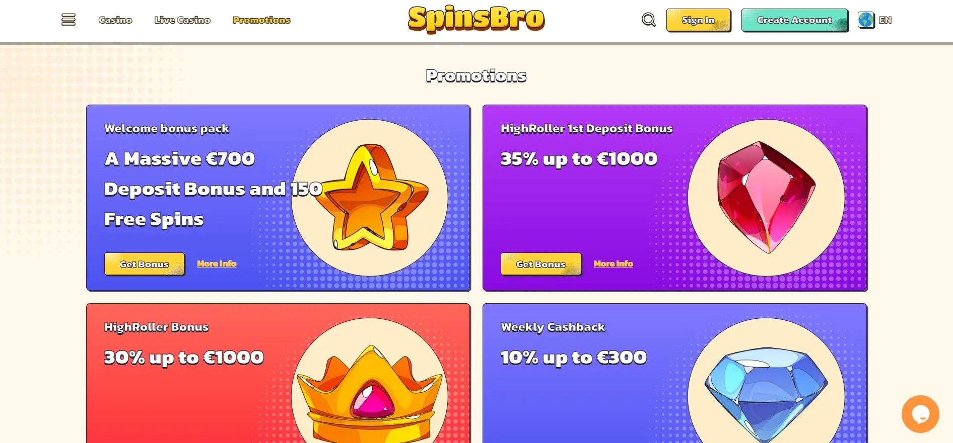 Online casino Spinsbro bonuses